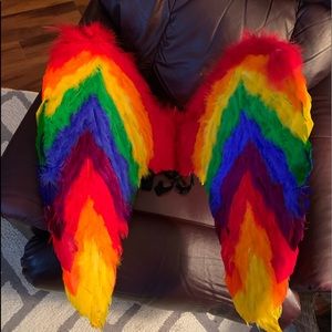Adult Rainbow feather angel wings Halloween Costume Great Shape Pride LGBTQ